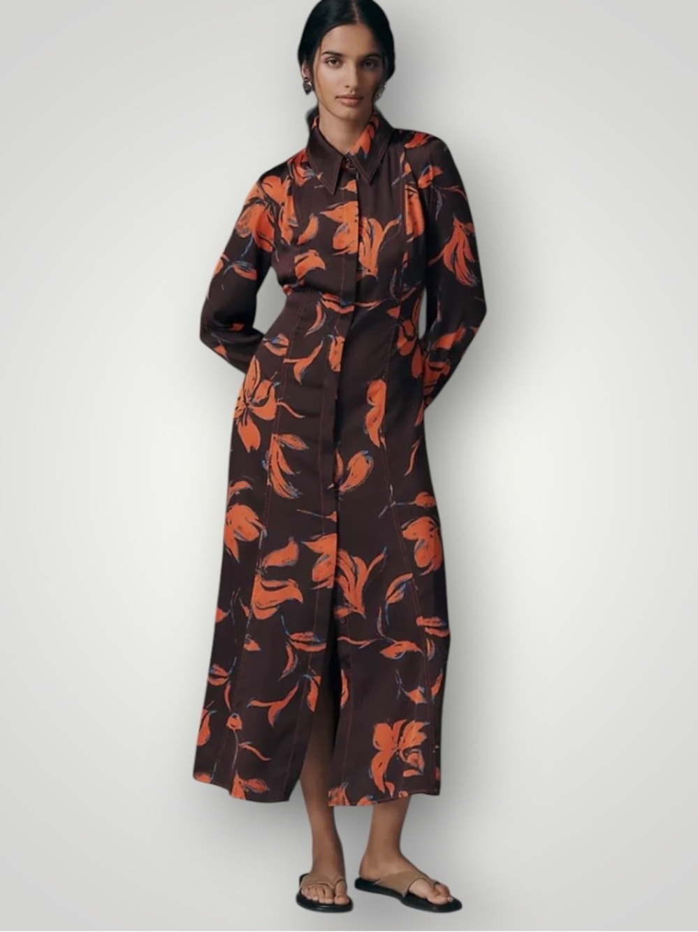 Anthropologie Exquise Long-Sleeve Satin Shirt Dress Small NWT